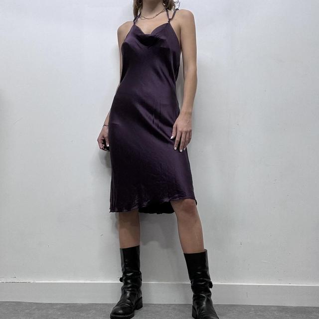 Purple silk cowl neck dress
