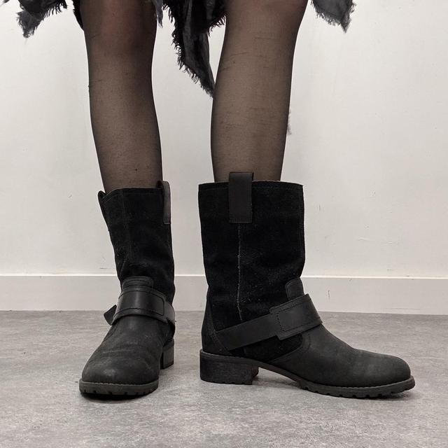 Black leather suede biker boots