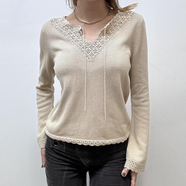 Tan lace crochet flared jumper