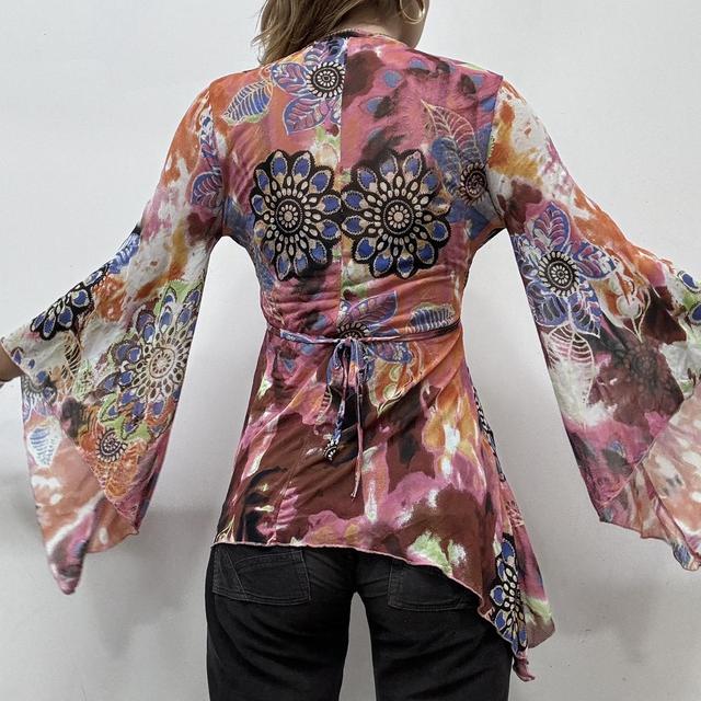 Flared graphic paisley fairy mesh top