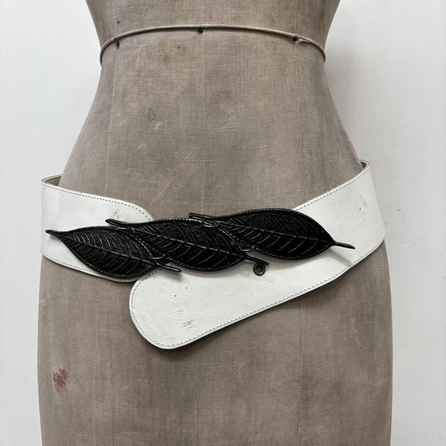 White leather metal oversized belt