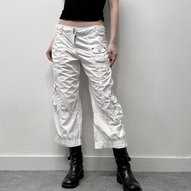 White utility cargo capri pants