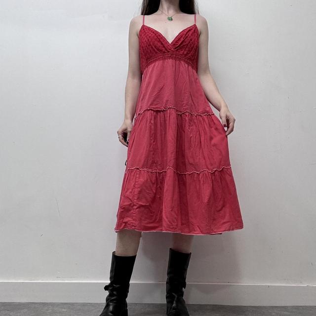 Red lace tiered summer dress
