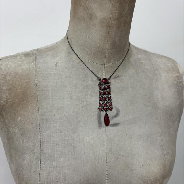 Red gemstone layered chain necklace