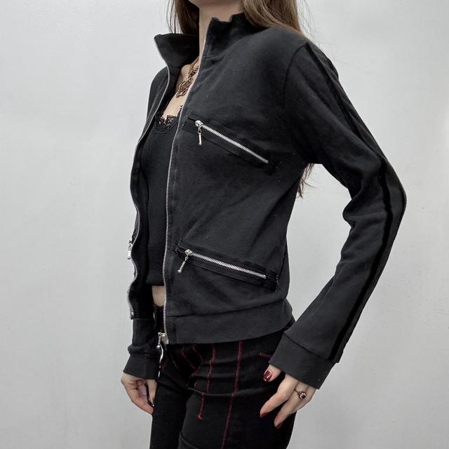 Black fitted slouchy zip cardigan