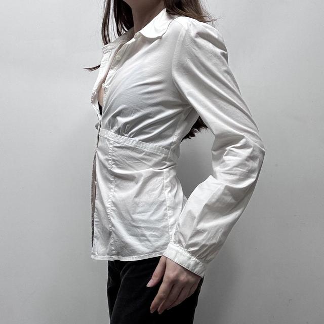 White puff sleeve button up shirt