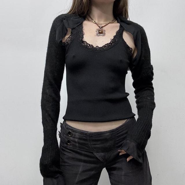 Sheer mohair knit cropped sleeve cardigan