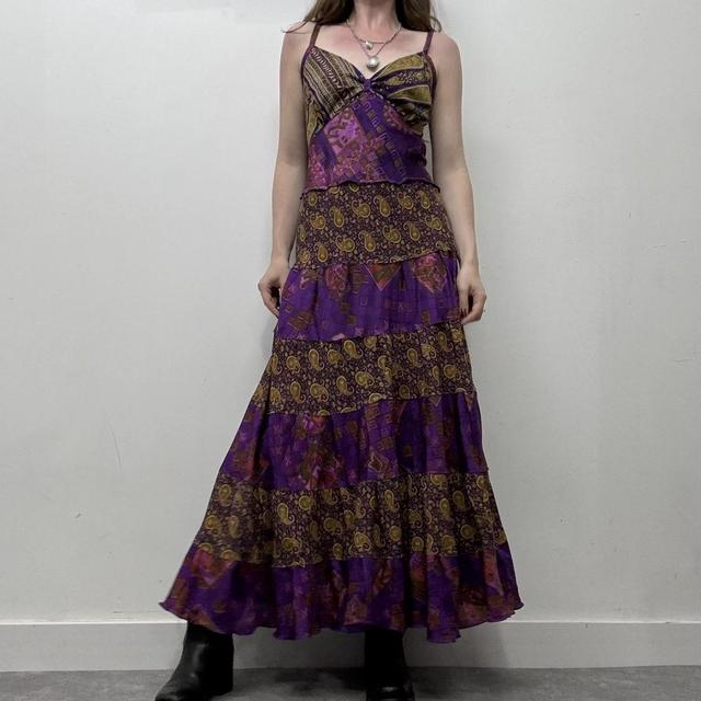 Flared maxi silk paisley print dress