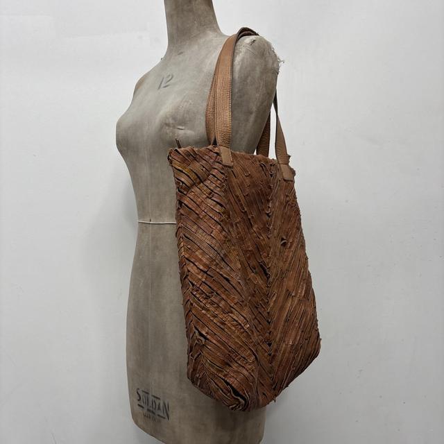 Distressed tan suede leather tote bag