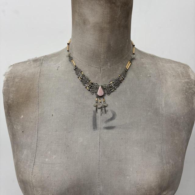 Layered silver chain crystal necklace