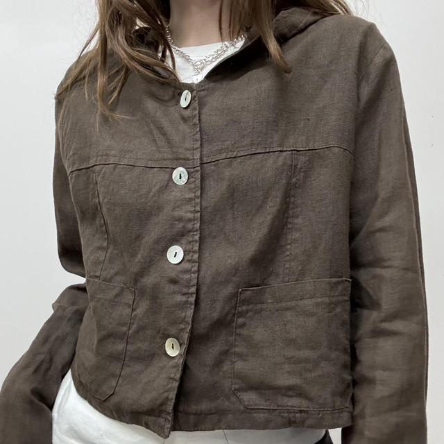 Brown cropped hooded bomber jacket