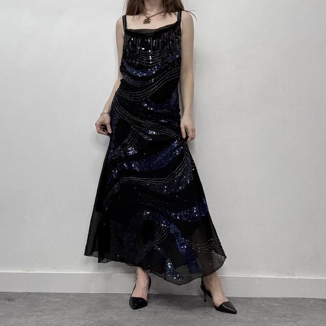 Black sequin cowl neck maxi dress