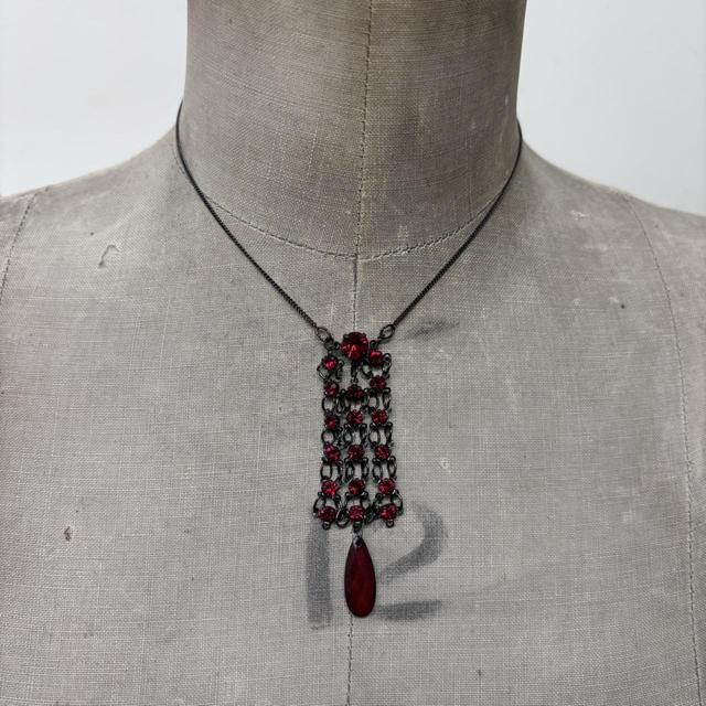 Red gemstone layered chain necklace