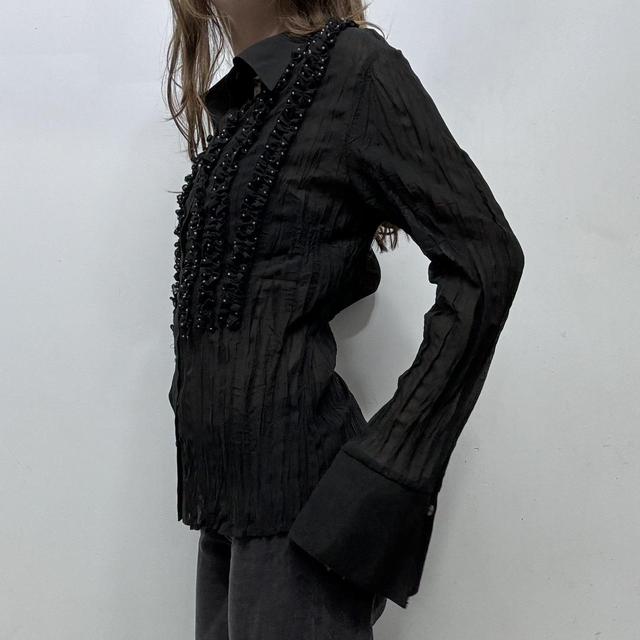 Sheer crinkle flared black gothic shirt