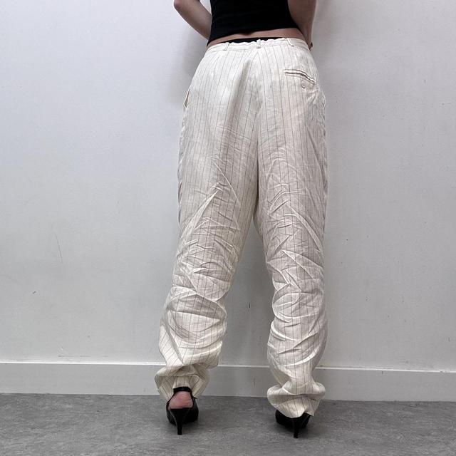Oversized cream wide balloon leg pinstripe trousers