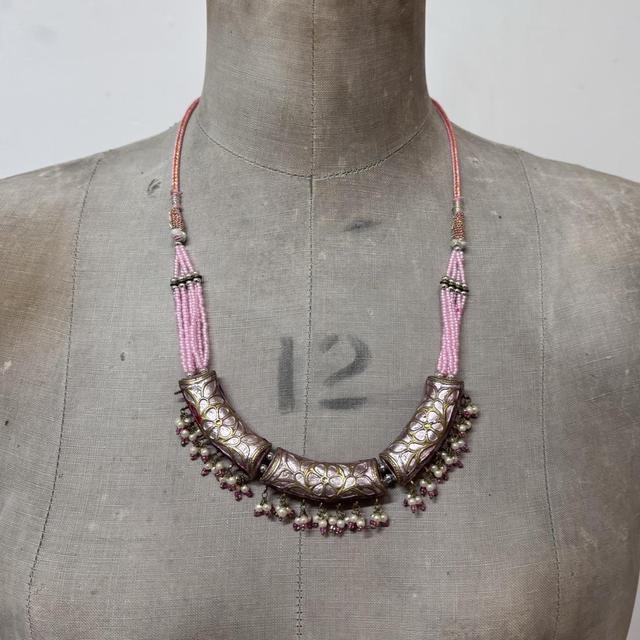 Beaded metal gemstone necklace