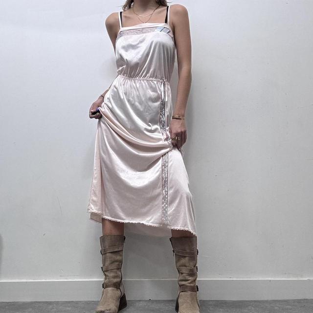 Pastel pink sheer pinstripe maxi dress