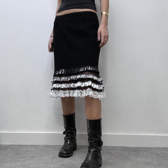 Black fitted aline skirt with lace ruffle hem
