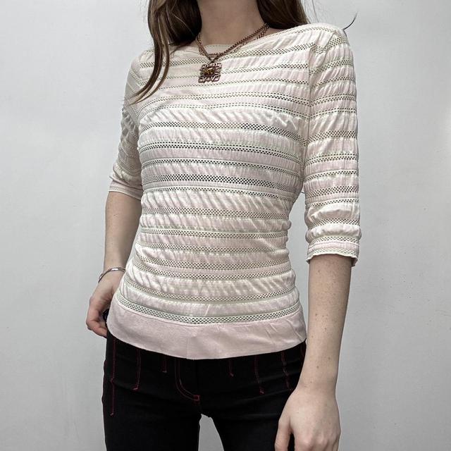 Lace knit wide-neck t-shirt top
