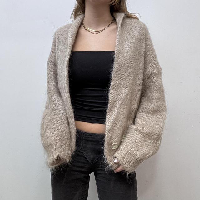 Fluffy knit mohair wool cardigan