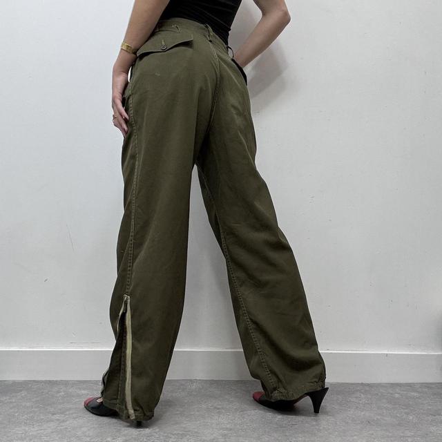 Khaki cargo puff canvas trousers