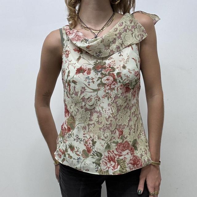 Sheer lace print drape vest