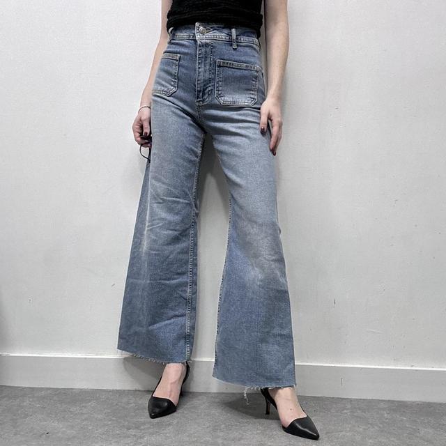 Flared pocket front wide leg zara jeans
