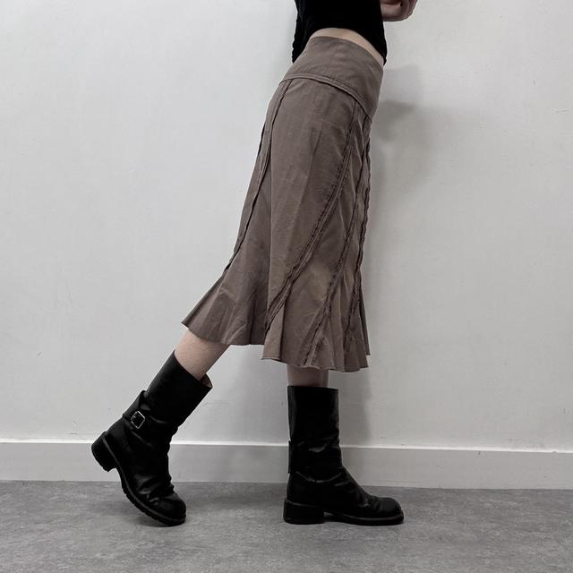 Flared tan striped midi skirt