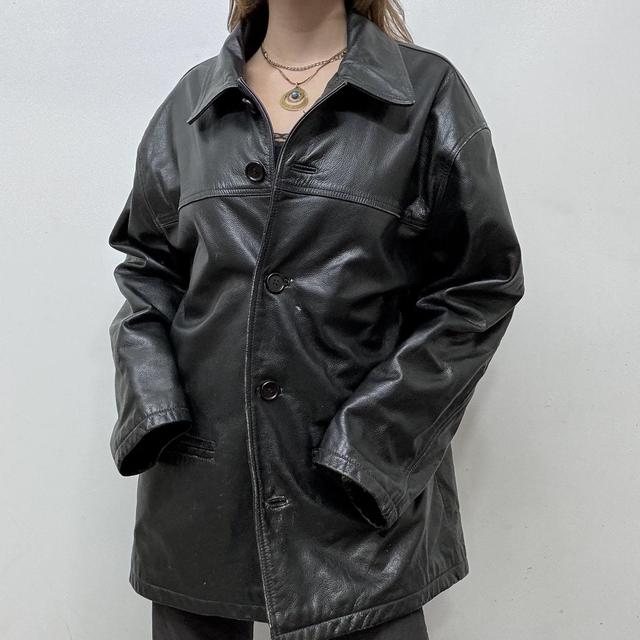 Black oversized leather blazer jacket