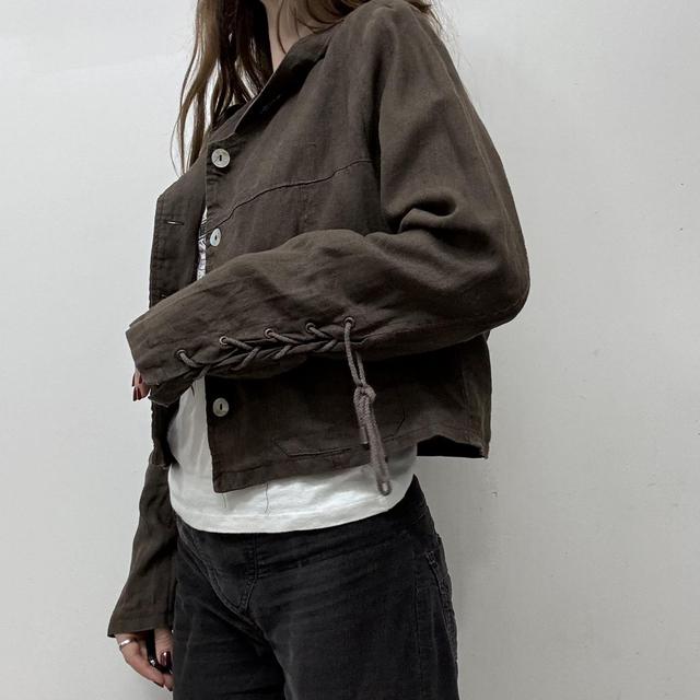 Brown cropped hooded bomber jacket