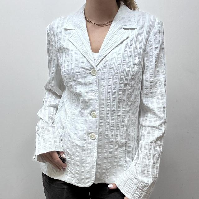 White ribbed pinstripe textured blazer