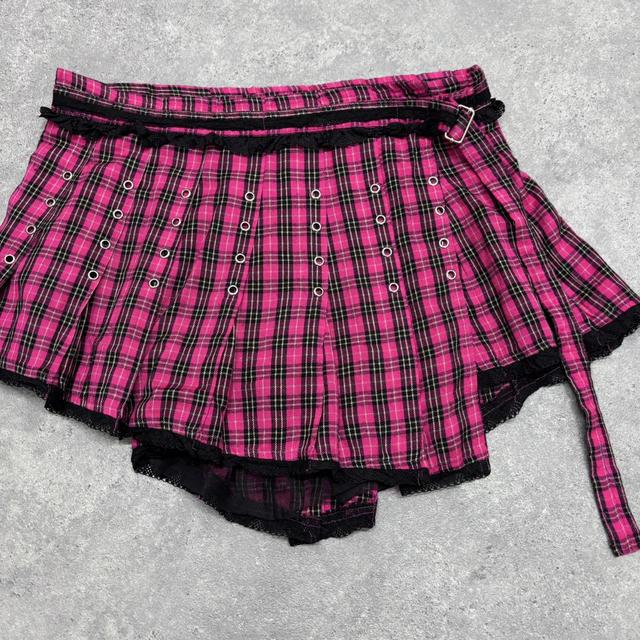 Checked grunge tartan mini skirt