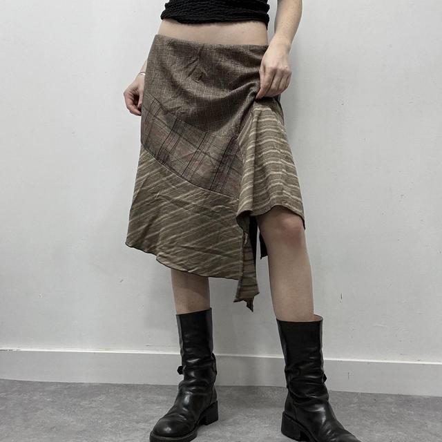 Asymmetric panlled pinstripe midi skirt