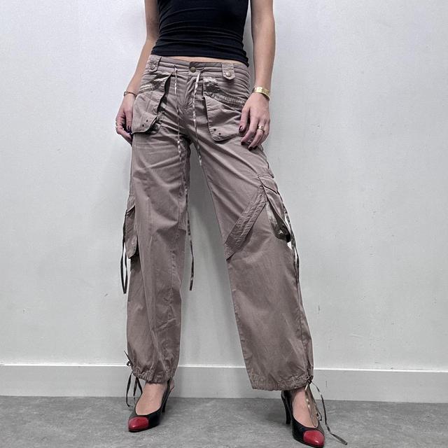 Tan wide leg cargo trousers