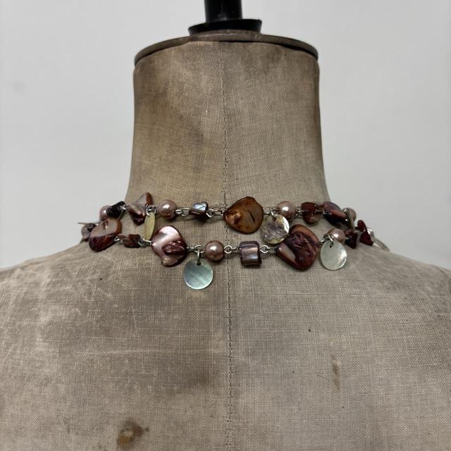 Brown layered chain pearl necklace