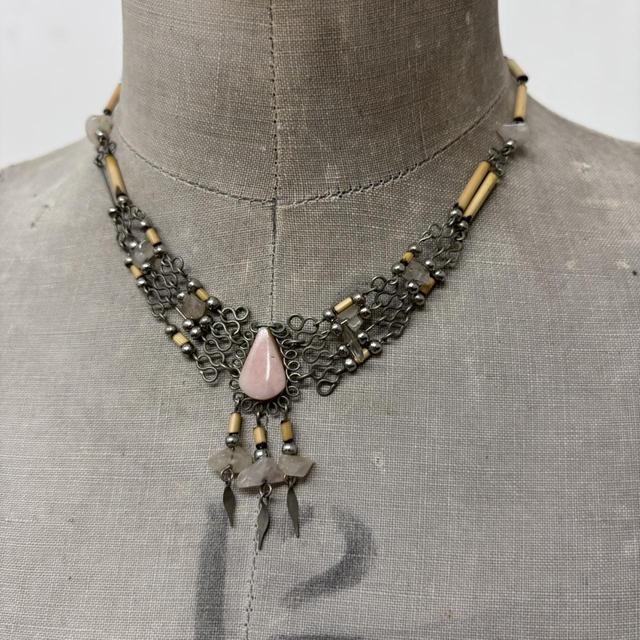 Layered silver chain crystal necklace