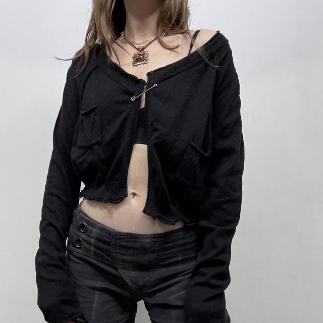 Black cropped asymmetric punk cardigan