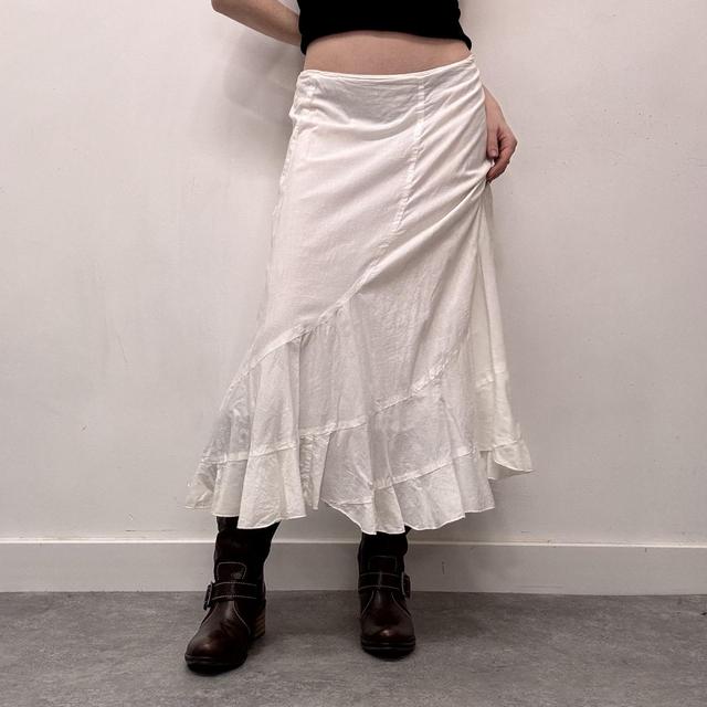 White cotton flared maxi skirt