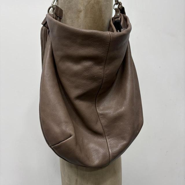 Brown leather slouchy tassel bag