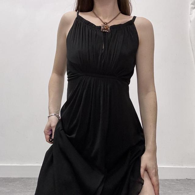 Black pleated cinched mini dress
