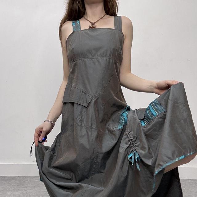 Pinstripe nylon asymmetric maxi dress
