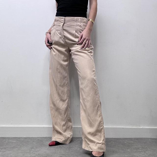 Tan pleated front wide leg trousers