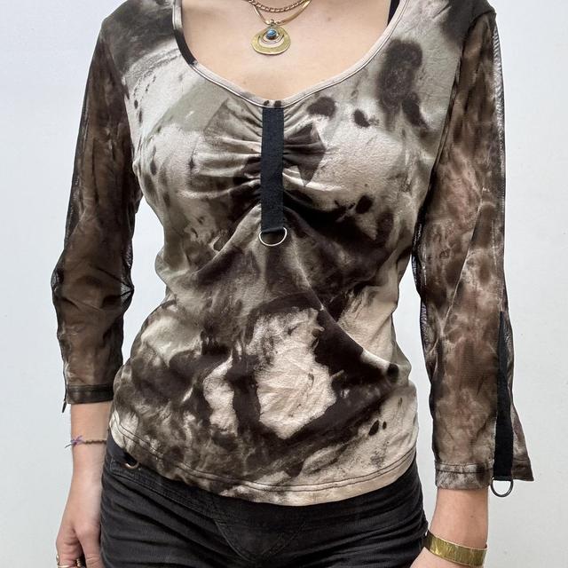 Sheer distressed grunge print mesh top