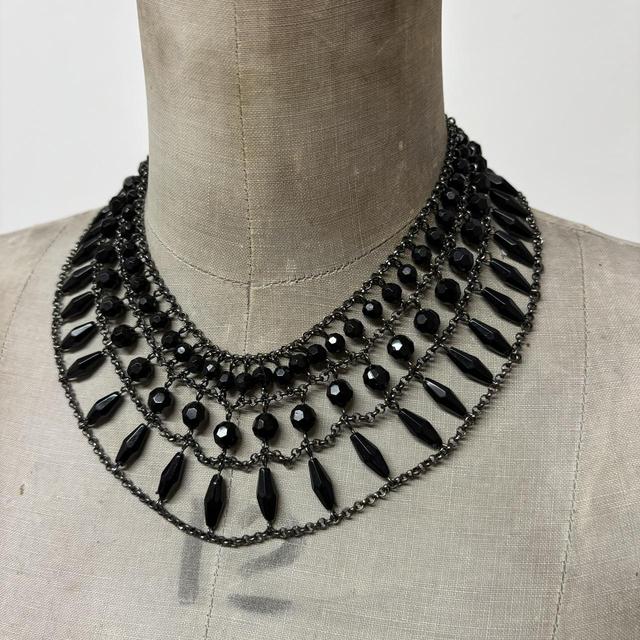 Black beaded chain collar necklace