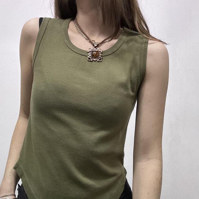 Khaki graphic embelsihed vest