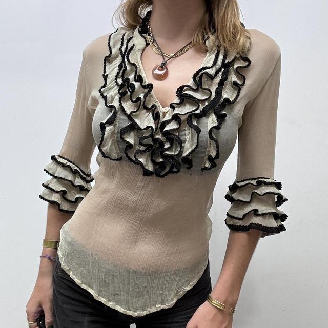 Lace silk ruffle blouse