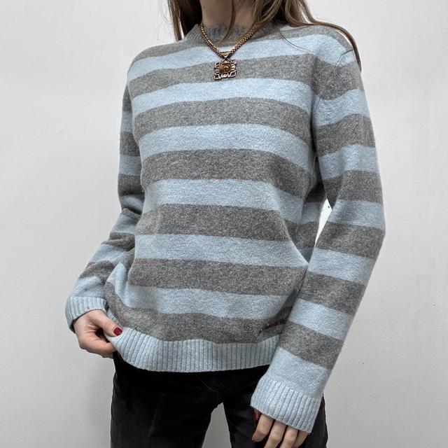 Chunky wool knitted blue and grey jumper