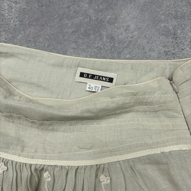 Cream flared puff appliqué midi skirt
