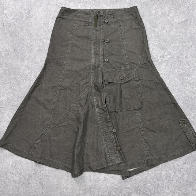Khaki cargo flare ruffle skirt