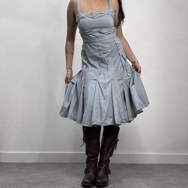 Blue gathered puff midi dress